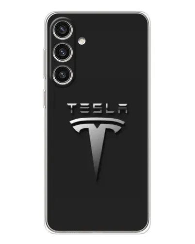 Чехол для Samsung Galaxy S25 Plus с картинкой «Стальной логотип Tesla»