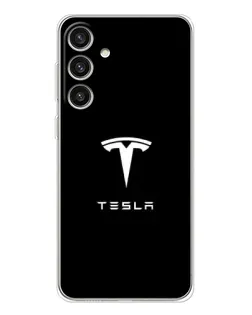 Чехол для Samsung Galaxy S25 Plus с картинкой «Tesla White Logo»