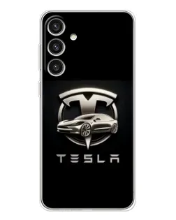 Чехол для Samsung Galaxy S25 Plus с картинкой «Tesla — серебристое авто»