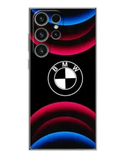 Чехол для Samsung Galaxy S25 Ultra с картинкой «Логотип BMW и неоновые дуги»