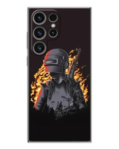 Чехол для Samsung Galaxy S25 Ultra с картинкой «PUBG — огненный силуэт»