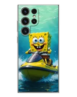 Чехол для Samsung Galaxy S25 Ultra с картинкой «Спанч Боб на гидроцикле»