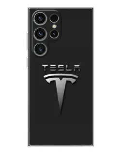 Чехол для Samsung Galaxy S25 Ultra с картинкой «Стальной логотип Tesla»