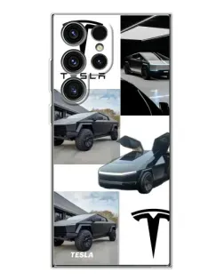 Чехол для Samsung Galaxy S25 Ultra с картинкой «Коллаж Cybertruck Tesla»