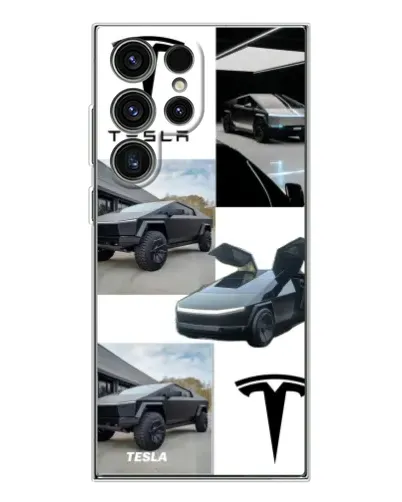 Чехол для Samsung Galaxy S25 Ultra с картинкой «Коллаж Cybertruck Tesla»
