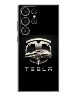 Чехол для Samsung Galaxy S25 Ultra с картинкой «Tesla — серебристое авто»