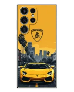 Чехол для Samsung Galaxy S25 Ultra с картинкой «Желтый Lamborghini город»
