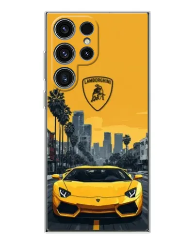 Чехол для Samsung Galaxy S25 Ultra с картинкой «Желтый Lamborghini город»