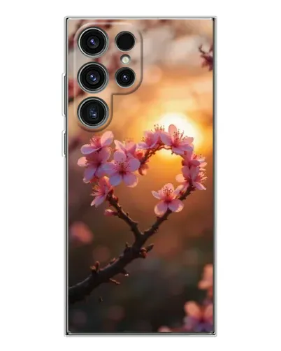 Чехол для Samsung Galaxy S25 Ultra с картинкой «Розовый цвет сердце на фоне заката»