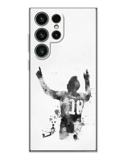 Чехол для Samsung Galaxy S25 Ultra с картинкой «Черно-белый силуэт Месси»