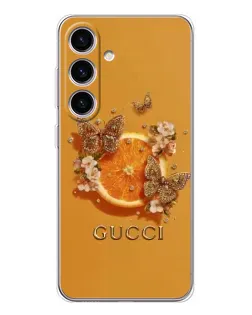 Чехол для Samsung Galaxy S25 с картинкой «Gucci — золотые бабочки»