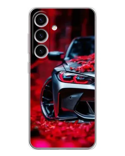 Чехол для Samsung Galaxy S25 с картинкой «Спортивная BMW и цветы»