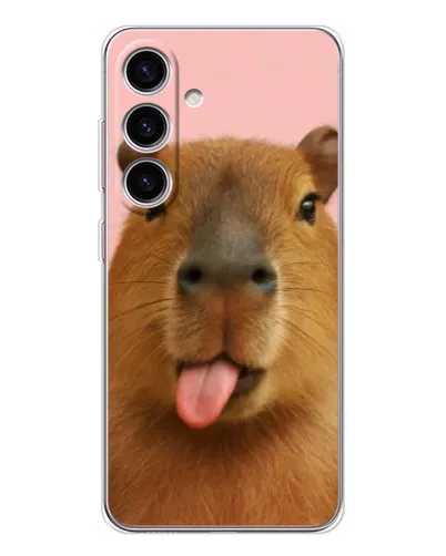 Чехол для Samsung Galaxy S25 с картинкой «Капибара с языком»