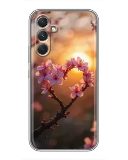 Чохол для Samsung Galaxy S26 Edge з картинкою «Рожевий цвіт  сердечко на тлі заходу»