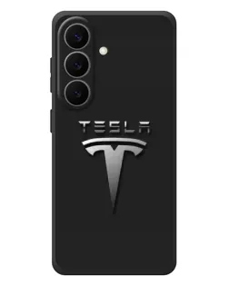 Чехол для Samsung Galaxy S26 Plus с картинкой «Стальной логотип Tesla»