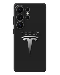 Чехол для Samsung Galaxy S26 Ultra с картинкой «Стальной логотип Tesla»