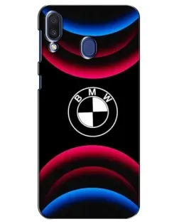 Чехол для Samsung Galaxy M20 (M205) с картинкой «Логотип BMW и неоновые дуги»