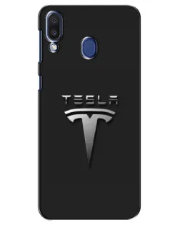 Чехол для Samsung Galaxy M20 (M205) с картинкой «Стальной логотип Tesla»