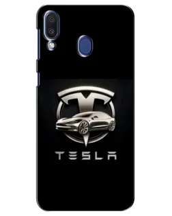 Чехол для Samsung Galaxy M20 (M205) с картинкой «Tesla — серебристое авто»
