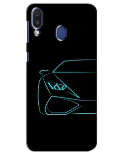 Чохол для Samsung Galaxy M20 (M205) з картинкою «Блакитний силует Lamborghini»