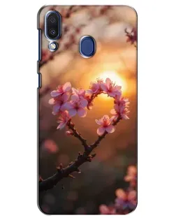 Чехол для Samsung Galaxy M20 (M205) с картинкой «Розовый цвет сердце на фоне заката»