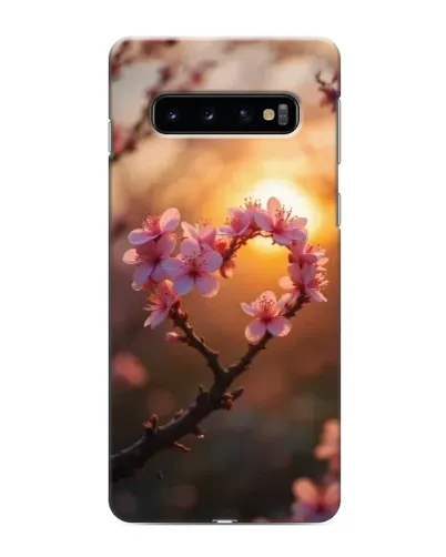 Чохол для Samsung Galaxy s10 Plus з картинкою «Рожевий цвіт  сердечко на тлі заходу»
