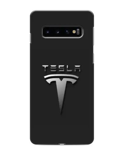 Чехол для Samsung Galaxy S10 с картинкой «Стальной логотип Tesla»