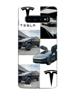Чехол для Samsung Galaxy S10 с картинкой «Коллаж Cybertruck Tesla»