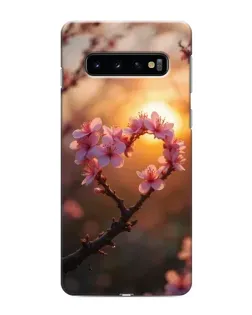 Чехол для Samsung Galaxy S10 с картинкой «Розовый цвет сердце на фоне заката»