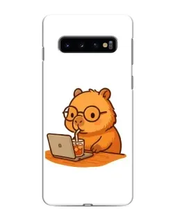 Чехол для Samsung Galaxy S10 с картинкой «Капибара с ноутбуком»