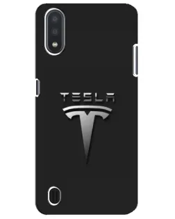Чехол для Samsung Galaxy M01 Core (A013F) с картинкой «Стальной логотип Tesla»