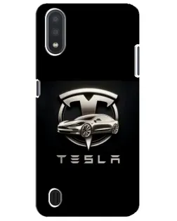 Чехол для Samsung Galaxy M01 Core (A013F) с картинкой «Tesla — серебристое авто»