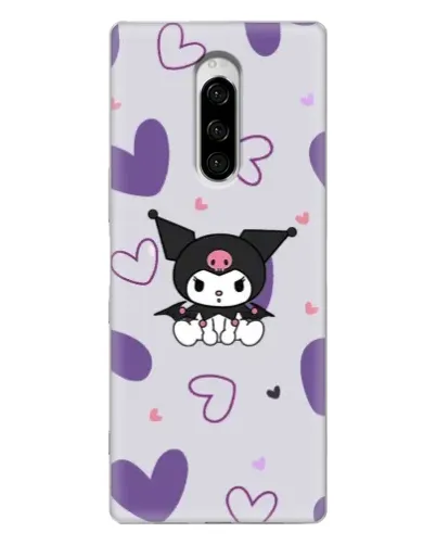 Чехол для Sony Xperia 1 с картинкой «Kuromi и лавандовые сердца»