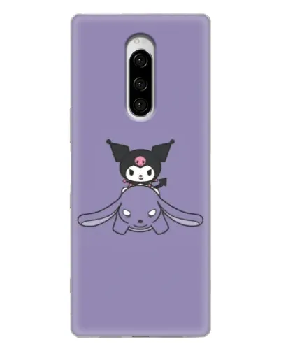 Чехол для Sony Xperia 1 с картинкой «Kuromi на лиловом фоне»