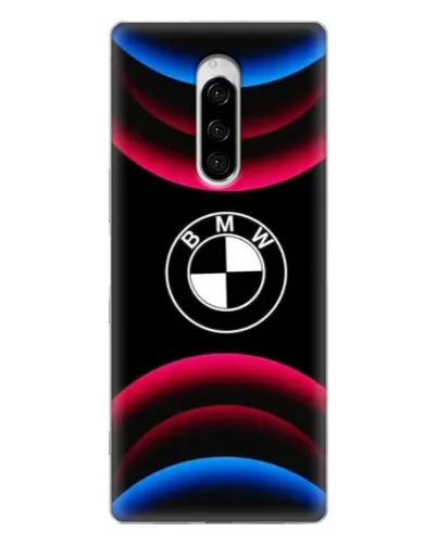Чехол для Sony Xperia 1 с картинкой «Логотип BMW и неоновые дуги»