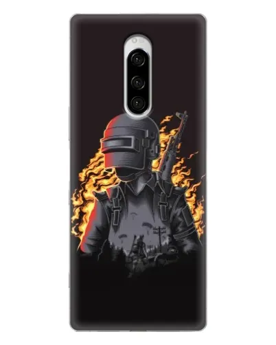 Чехол для Sony Xperia 1 с картинкой «PUBG — огненный силуэт»