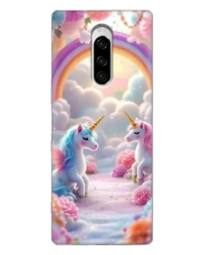 Чехол для Sony Xperia 1 с картинкой «Радуга и единороги»