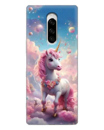 Чехол для Sony Xperia 1 с картинкой «Единорог среди облаков»