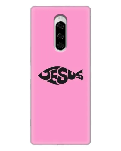 Чехол для Sony Xperia 1 с картинкой «Розовый символ  Jesus»
