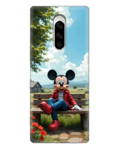 Чехол для Sony Xperia 1 с картинкой «Микки на скамейке»