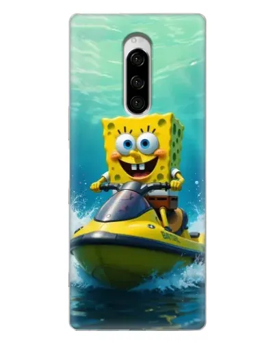Чехол для Sony Xperia 1 с картинкой «Спанч Боб на гидроцикле»