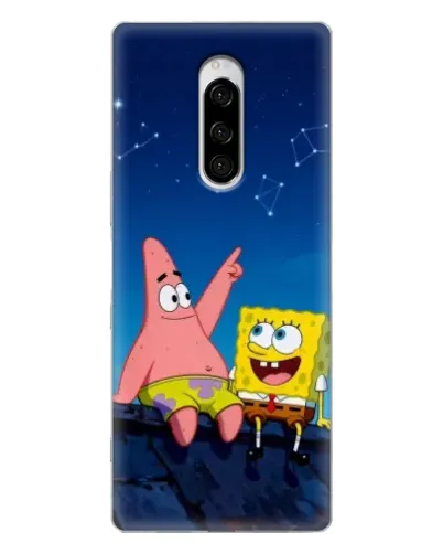 Чехол для Sony Xperia 1 с картинкой «Губка Боб и Патрик ночью»