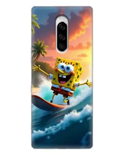 Чехол для Sony Xperia 1 с картинкой «Губка Боб серфингист»