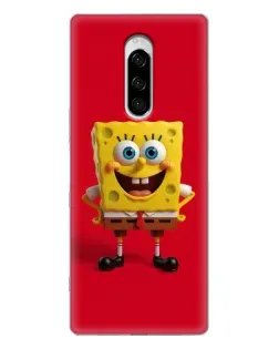 Чехол для Sony Xperia 1 с картинкой «Спанч Боб на красном»