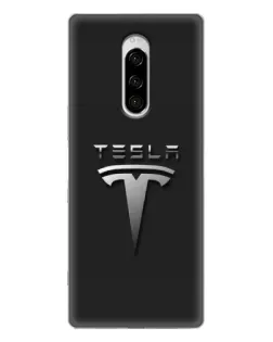 Чехол для Sony Xperia 1 с картинкой «Стальной логотип Tesla»