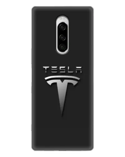 Чехол для Sony Xperia 1 с картинкой «Стальной логотип Tesla»