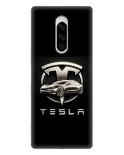 Чехол для Sony Xperia 1 с картинкой «Tesla — серебристое авто»