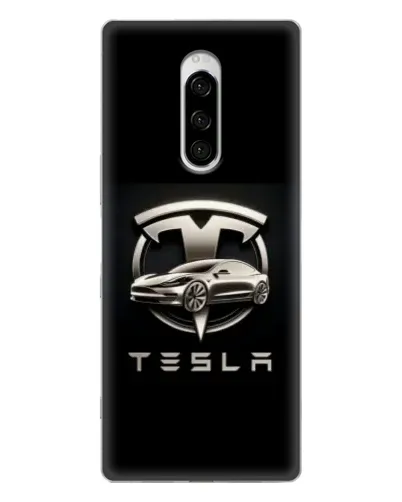 Чехол для Sony Xperia 1 с картинкой «Tesla — серебристое авто»