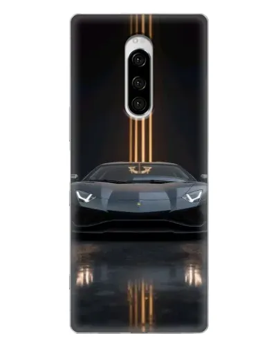 Чехол для Sony Xperia 1 с картинкой «Lamborghini золотые линии»