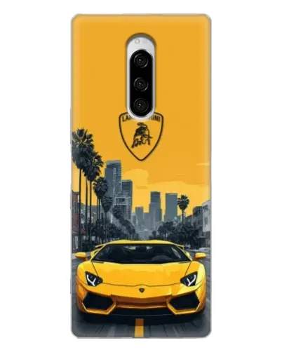 Чехол для Sony Xperia 1 с картинкой «Желтый Lamborghini город»